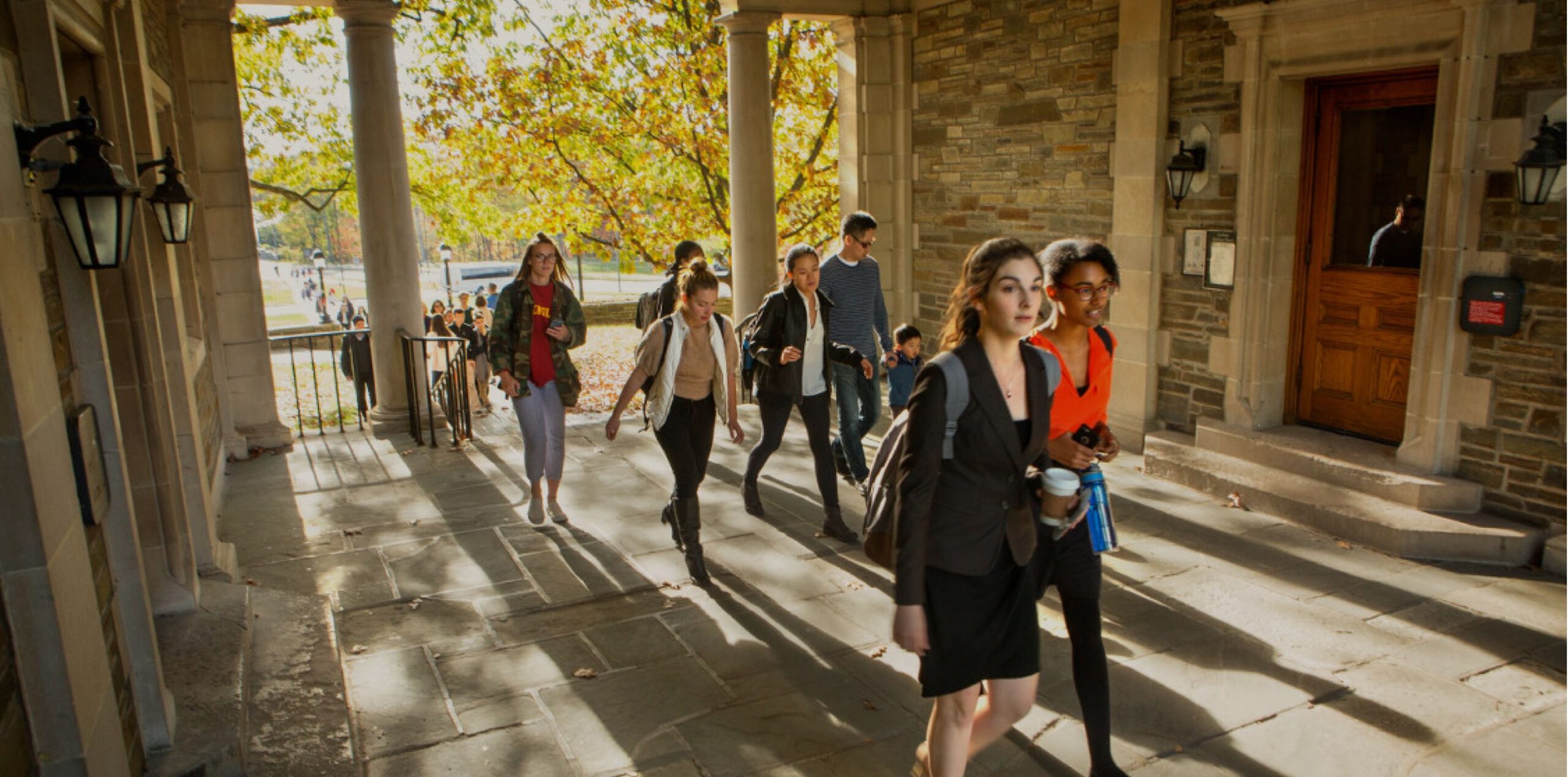 students on campus in fall